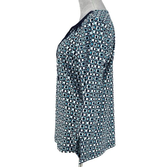 Pappagallo Top Womens Small Blue White Trimmed Neck Tunic Blouse Stretch Knit - Picture 12 of 13
